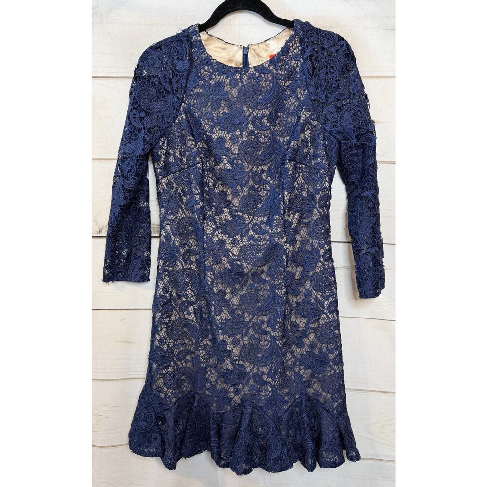 Monique‎ Lhuiller Navy Lace Dress 8 Wedding Party Formal Bell Hem Classic